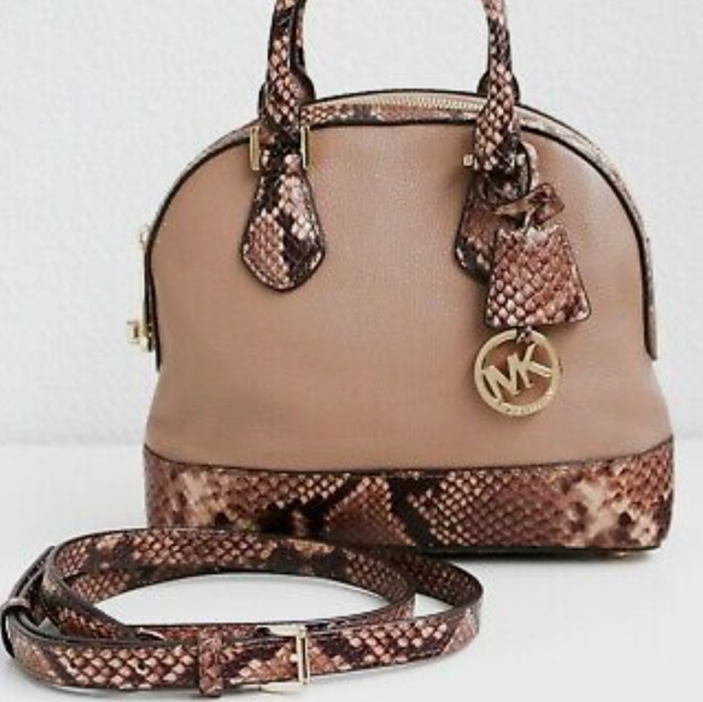 Michael Kors Smythe Small Dome Snakeskin Trimmed Leather Satchel/Crossbody EUC
